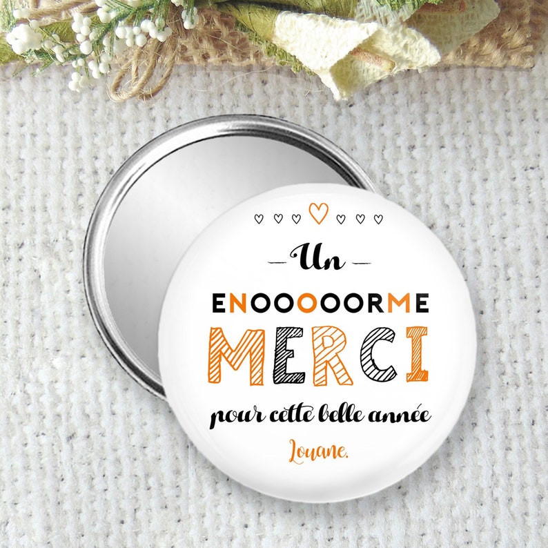 Pocket mirror, personalized badge or magnet 75mm, gift idea for low budget, French manufacturing, gift made to order