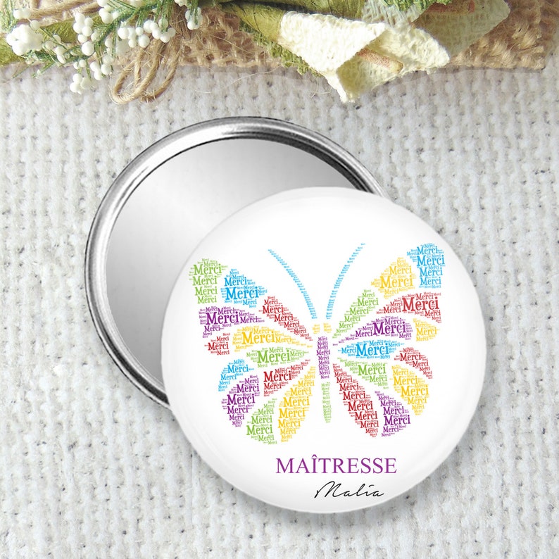 Pocket mirror, badge or personalized magnet 75mm, gift ideas for a school teacher, end of school year thank you gift