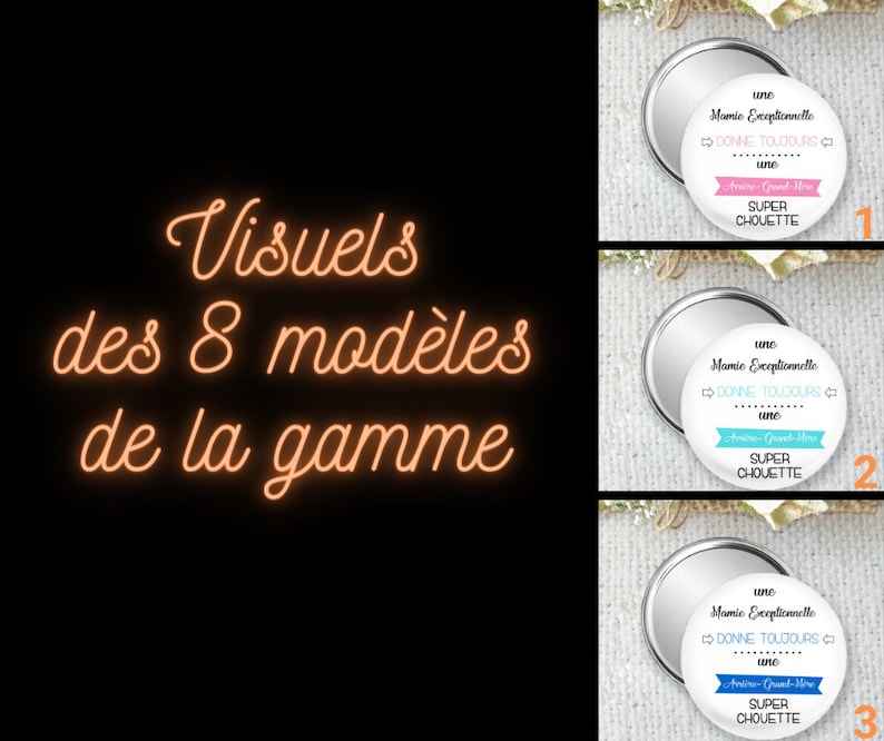 Miroir de poche, badge ou magnet personnalisé 75mm, pour une annonce de grossesse avec texte, Tu vas être arrière grand-mère, bébé arrive