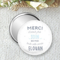 miroir de poche, badge ou magnet personnalisé 75mm, cadeau à offrir à une aesh, infirmière, médecin, orthophoniste, pédiatre, soignant