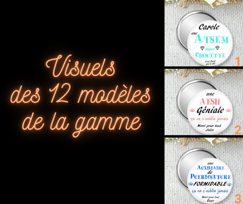 Idées cadeaux pour AVS : Miroir de Poche, Badge ou Magnet Personnalisé Taille 75mm - Parfaits pour la Fin d'Année Scolaire!