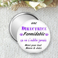 Idées cadeaux pour Directrice d'école : Miroir de Poche, Badge ou Magnet Personnalisé Taille 75mm - Parfaits pour la Fin d'Année Scolaire!