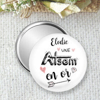 Pocket mirror, personalized badge or magnet 75mm, gift idea for a gold atsem, school gift, end of school year thank you idea