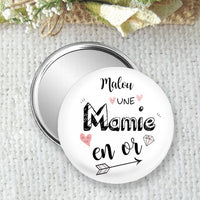 Pocket mirror, personalized badge or magnet 75mm, gift idea for a grandma in gold, Grandmother's Day gift, Grandmother's Day