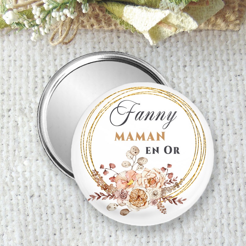 Personalized pocket mirror, badge or magnet 75mm, perfect for a great nanny, thank you gift for end of contract nanny