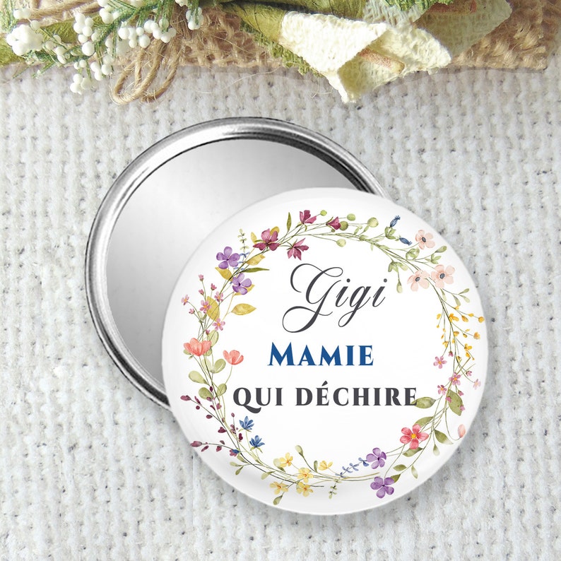 Personalized pocket mirror, badge or magnet 75mm, perfect for a great nanny, thank you gift for end of contract nanny