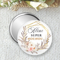 Personalized pocket mirror, badge or magnet 75mm, perfect for a great nanny, thank you gift for end of contract nanny