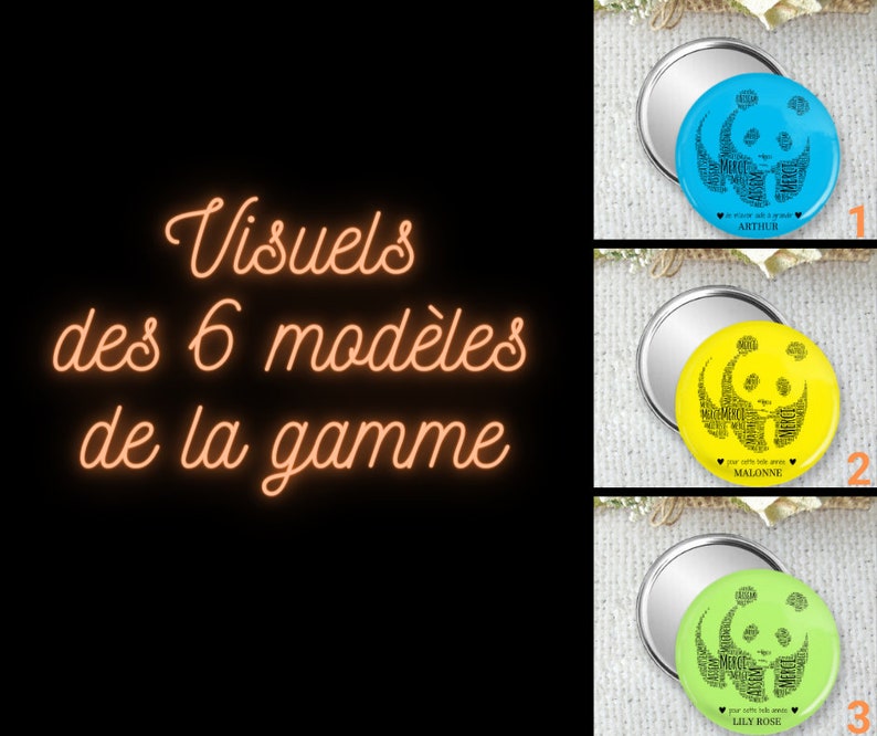 Miroir de poche, badge ou magnet personnalisable 7.5cm, cadeau pour atsem, maitresse, nounou, idéal en fin d'année scolaire, cadeau pas cher