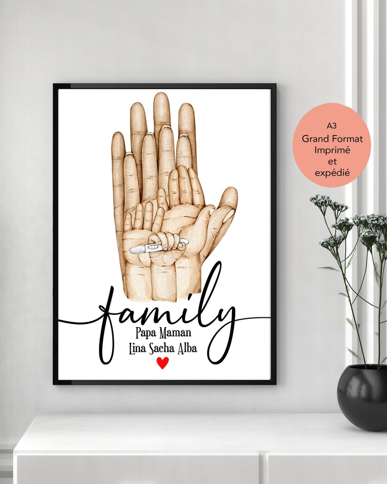 Affiche famille personnalisée, Affiche a3 avec cadre en option, 100% Made in France, idée cadeau personnalisé, pour décoration d'intérieur