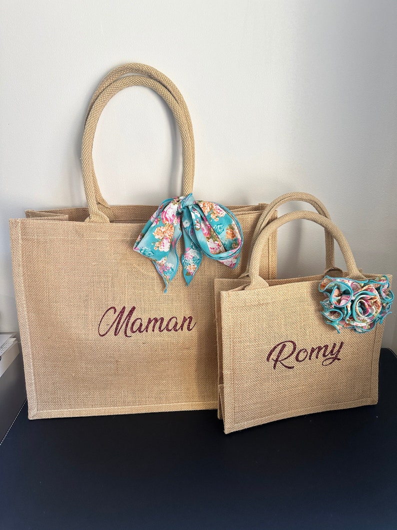 Offer to grab, personalized tote bag set for mother and daughter, women's tote bag, handmade in France, for the pleasure of giving