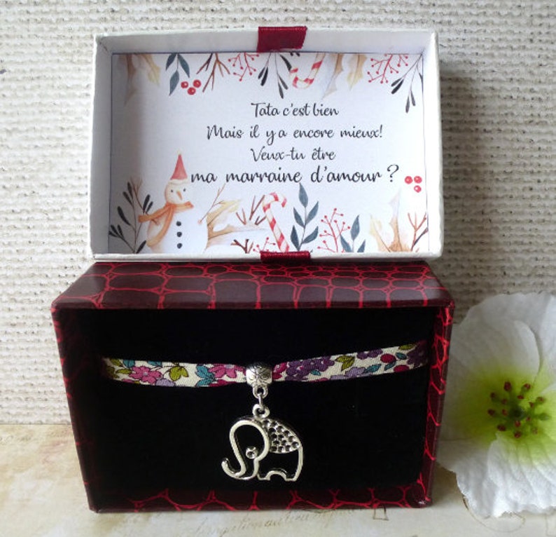 bracelet femme personnalisé avec sa boite cadeau, annonce grossesse texte, bracelet liberty motif au choix, un bracelet fait main en France