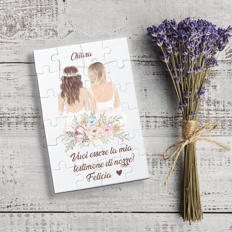 Puzzle personalizzabile, vuoi essere, richiesta testimone, richiesta damigella d'onore, testo personalizzabile, annuncio di matrimonio