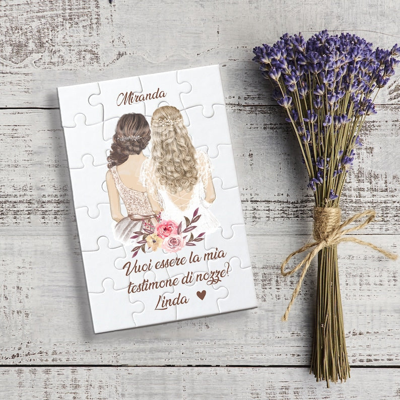 Puzzle personalizzabile, vuoi essere, richiesta testimone, richiesta damigella d'onore, testo personalizzabile, annuncio di matrimonio