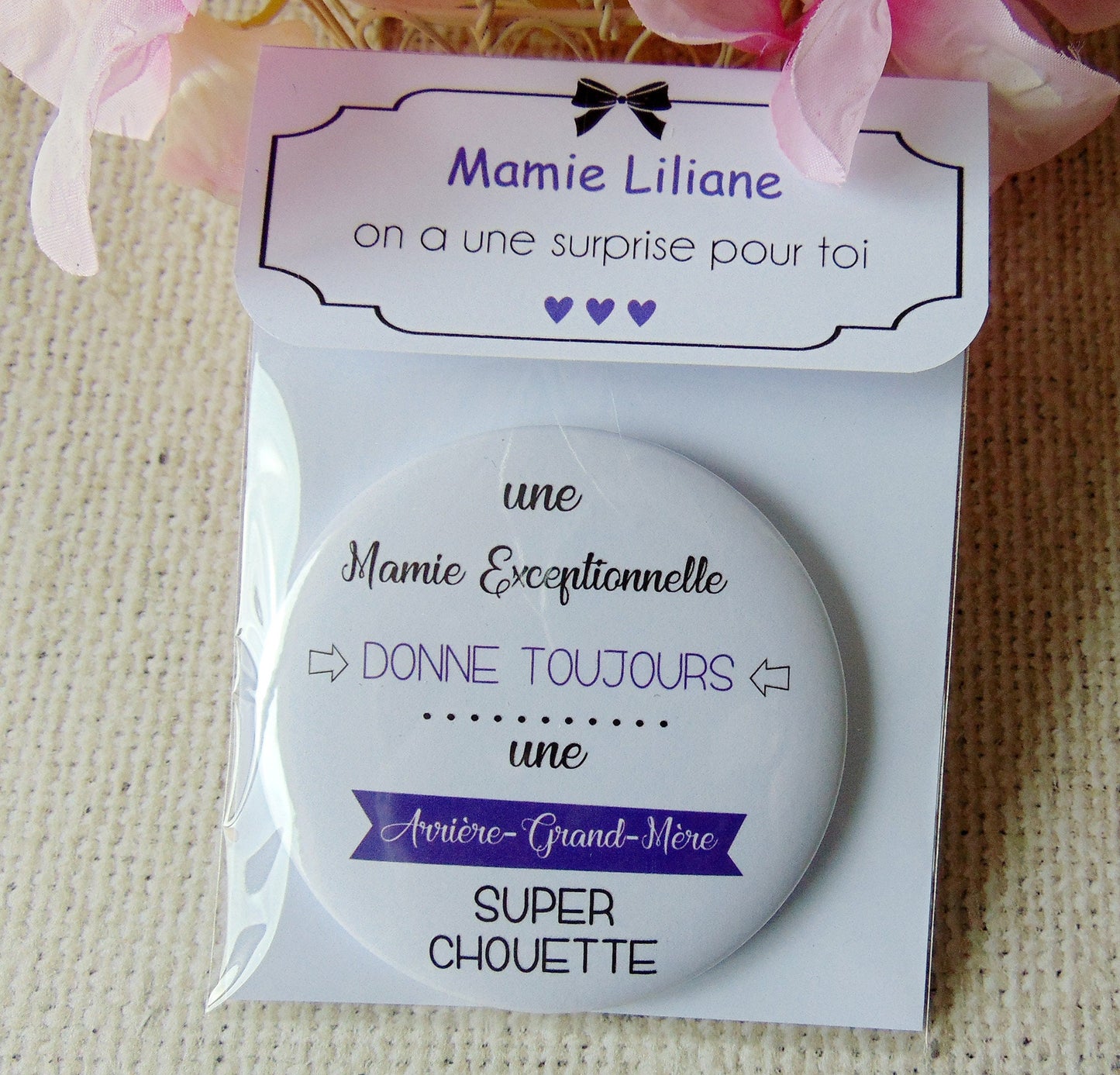 Cadeau arrière-grand-mère, Annonce grossesse, couleur personnalisable, Magnet 75mm, cadeau Mamie, fête des grand mères