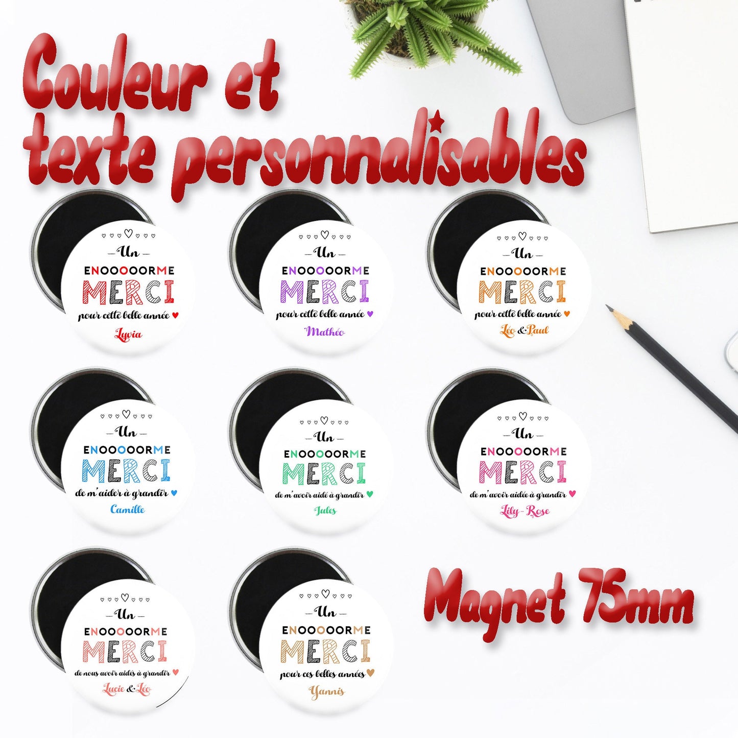 Miroir de poche, Magnet ou badge personnalisable 75 mm, Cadeau atsem, maîtresse, nounou, AVS, éducatrice, animatrice, ou autres métiers