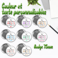 Miroir de poche, Magnet ou badge personnalisable 75 mm, Cadeau atsem, maîtresse, nounou, AVS, éducatrice, animatrice, ou autres métiers