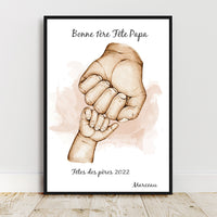 Cadeau pour papy, Portrait personnalisé, affiche cadeau fête grand père, Famille main dans la main, couleur et texte personnalisables