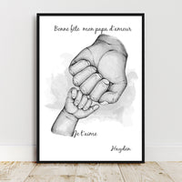 Portrait personnalisé Noir et blanc, affiche a4 cadeau fête des pères, cadeau fête des mères, main famille, couleur et texte personnalisable