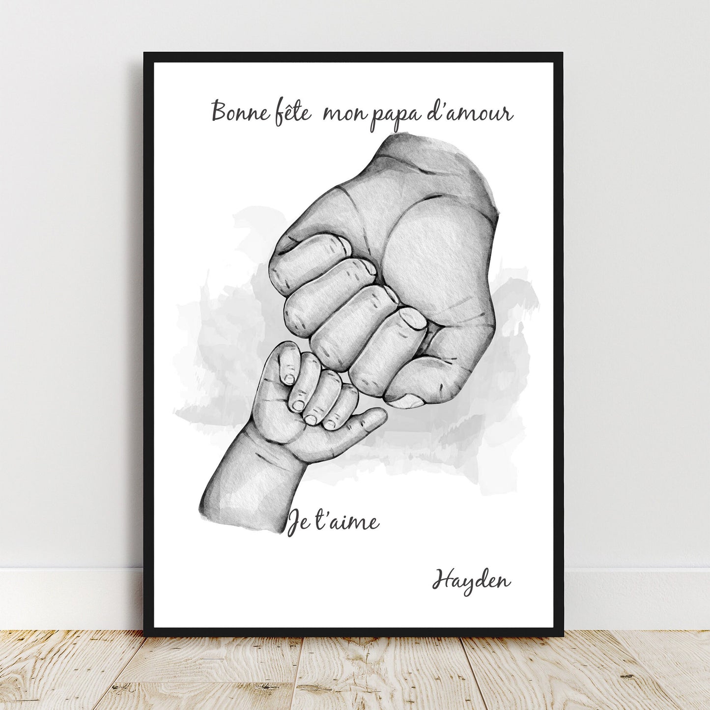 Portrait personnalisé famille Mixte, affiche cadeau fête des pères, cadeau fête des mères, main famille, couleur et texte personnalisables