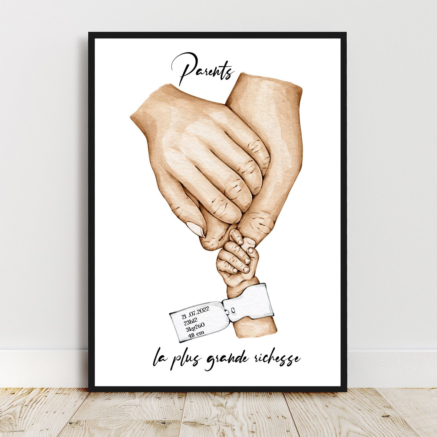 Affiche A6 A5 A4 ou A3 BRACELET de NAISSANCE, Cadeau naissance,  Portrait personnalisé, cadeau fête des pères, fêtes des mères, cadeau noël