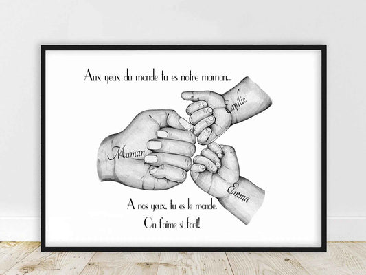 Cadeau pour MAMAN, Affiche Portrait personnalisé, cadeau anniversaire, cadeau fête des pères, couleur et texte personnalisables