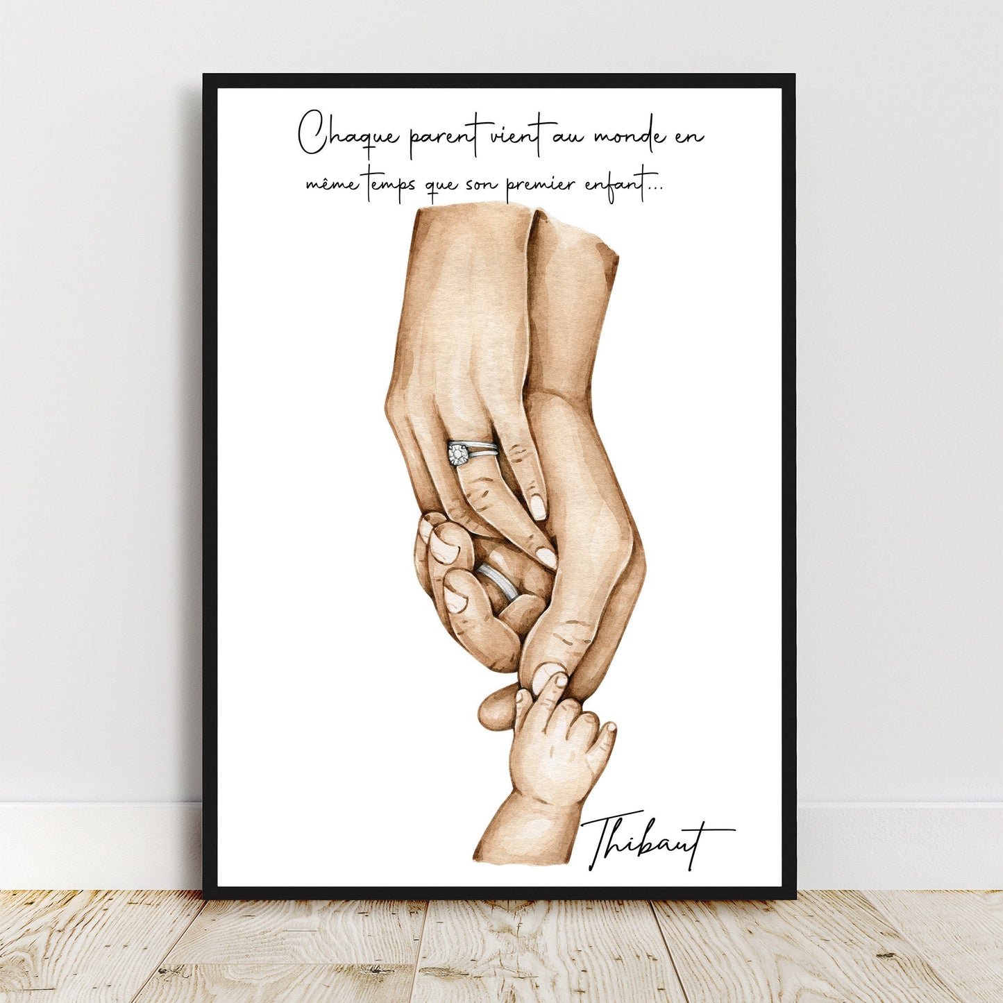 Cadeau de NAISSANCE personnalisé, cadeau pour couple mixte Affiche A4 |A3 parents et bébé, Cadeau couple métissé, cadeau personnalisé noël