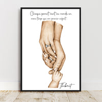 Cadeau de NAISSANCE personnalisé, cadeau pour couple mixte Affiche A4 |A3 parents et bébé, Cadeau couple métissé, cadeau personnalisé noël