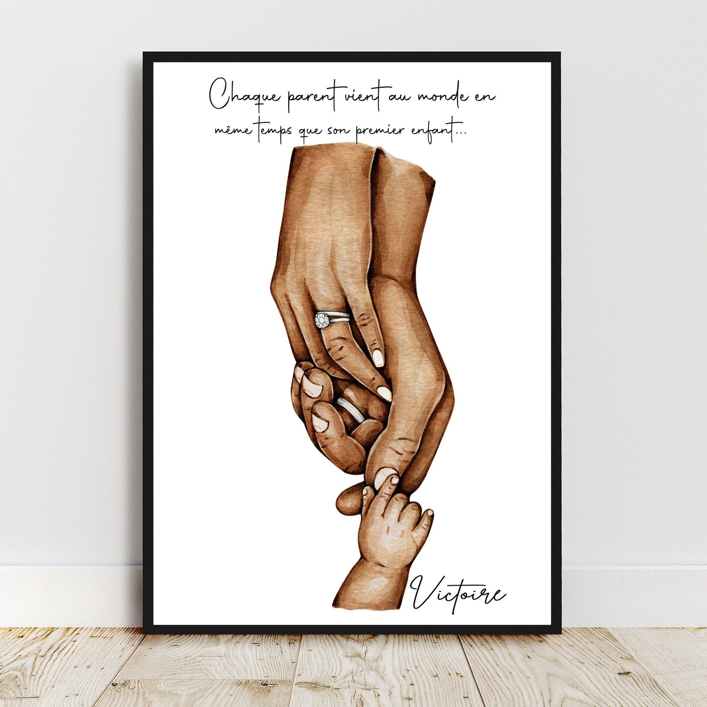 Cadeau de NAISSANCE personnalisé, cadeau pour couple mixte Affiche A4 |A3 parents et bébé, Cadeau couple métissé, cadeau personnalisé noël