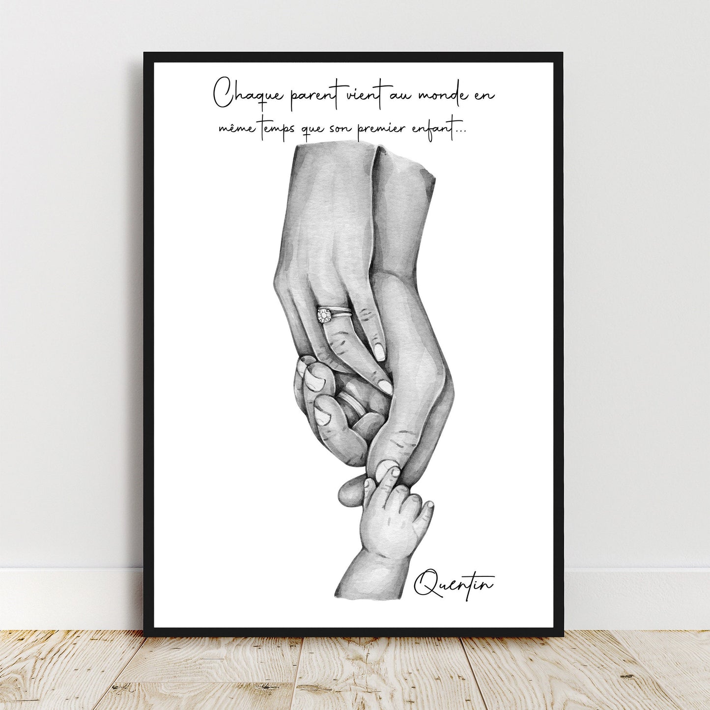 Cadeau de NAISSANCE personnalisé, cadeau pour couple mixte Affiche A4 |A3 parents et bébé, Cadeau couple métissé, cadeau personnalisé noël