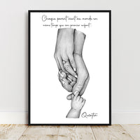 Cadeau de NAISSANCE personnalisé, cadeau pour couple mixte Affiche A4 |A3 parents et bébé, Cadeau couple métissé, cadeau personnalisé noël