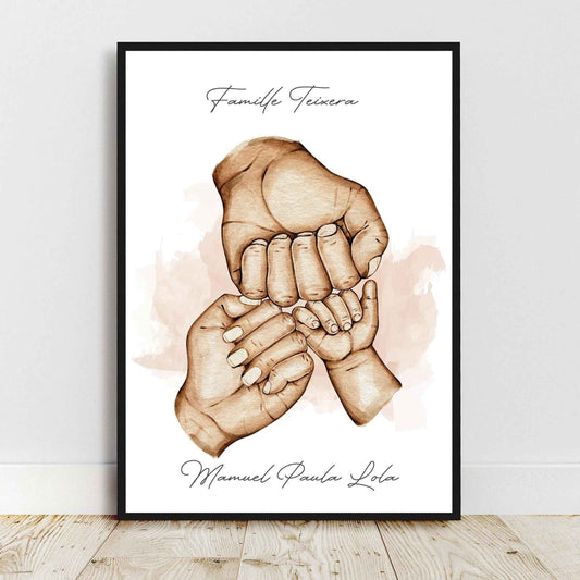 Portrait personnalisé, affiche A4 Papa Maman Enfant, couleur, texte, prénoms personnalisables, cadeau fête des pères, cadeau fête des mères