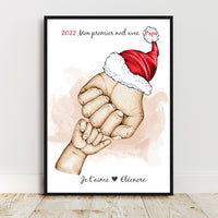 Cadeau premier noël papa, Affiche  A4 Portrait main papa et bébé, cadeau de noël, cadeau anniversaire, couleur et texte personnalisables