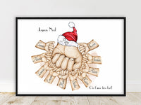 Cadeau premier noël papa, Affiche  A4 Portrait main papa et bébé, cadeau de noël, cadeau anniversaire, couleur et texte personnalisables