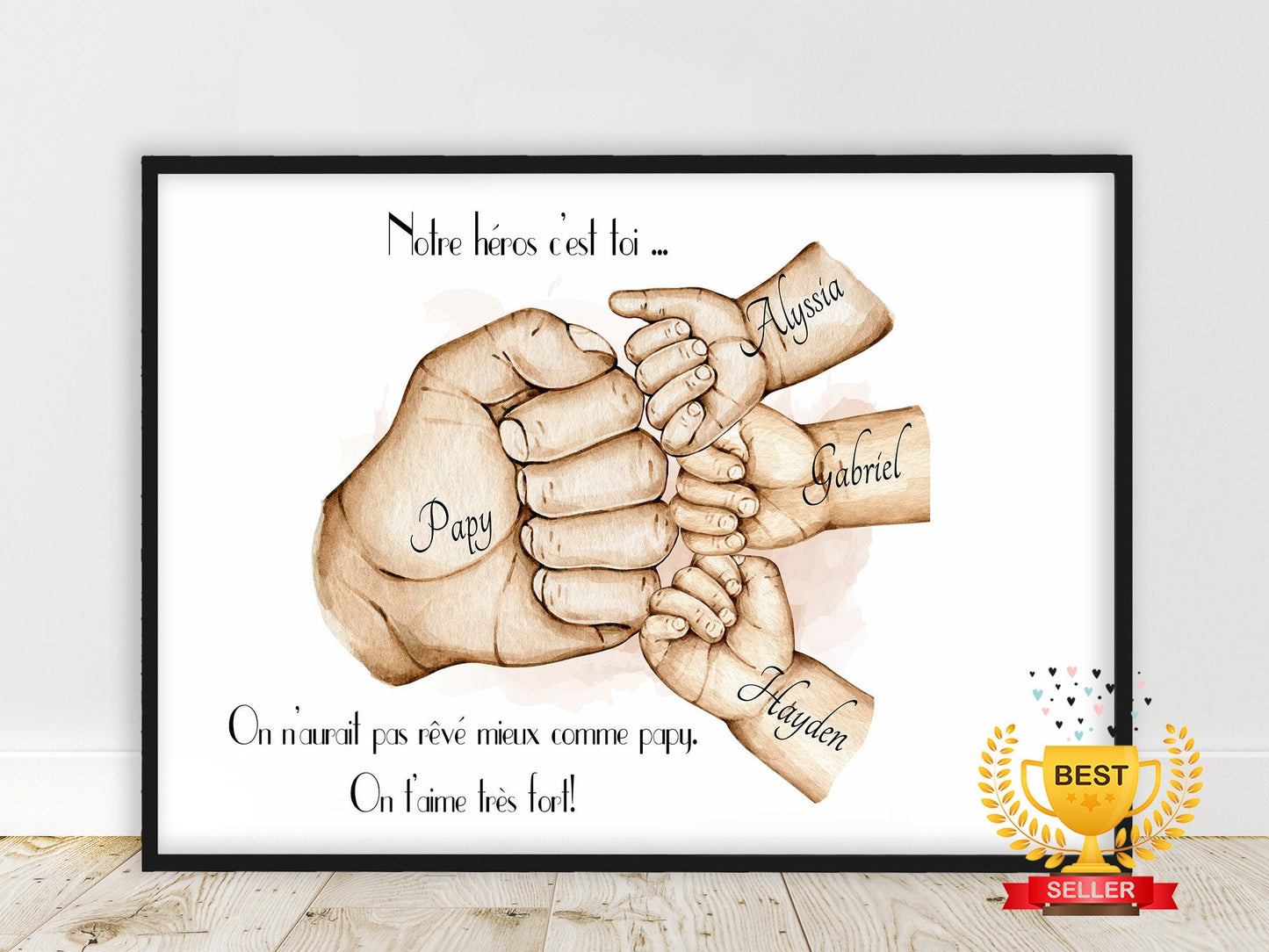 Cadeau pour PAPY ou PAPA, Affiche  a4 Portrait personnalisé, cadeau anniversaire, fête des grands pères, couleur et texte personnalisables