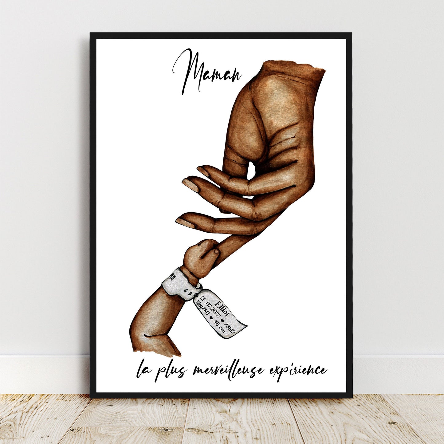 Cadeau de naissance pour maman, Affiche A4 bracelet de naissance, main maman bébé, cadeau fête des pères, fêtes des mères, cadeau de noël