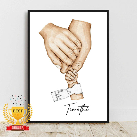 Affiche Bracelet Maternité, Cadeau de naissance personnalisé, Affiche A4 bracelet naissance,  cadeau fête des pères, fêtes des mères