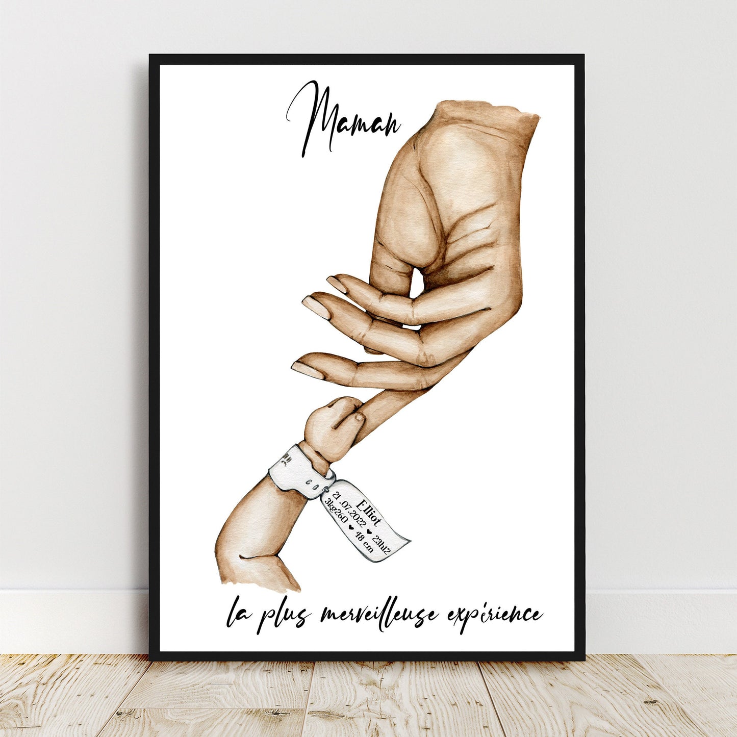 Cadeau de naissance pour maman, Affiche A4 bracelet de naissance, main maman bébé, cadeau fête des pères, fêtes des mères, cadeau de noël