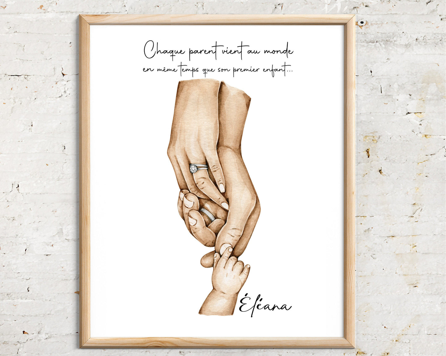 Cadeau de NAISSANCE personnalisé, cadeau pour couple mixte Affiche A4 |A3 parents et bébé, Cadeau couple métissé, cadeau personnalisé noël