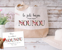 Sac Fourre-Tout Personnalisé - Tote Bag avec Carte Message - Création Française - Idée Cadeau Spécial pour Mamie - Sac de Plage, Sac de Course en Coton - Livraison Rapide