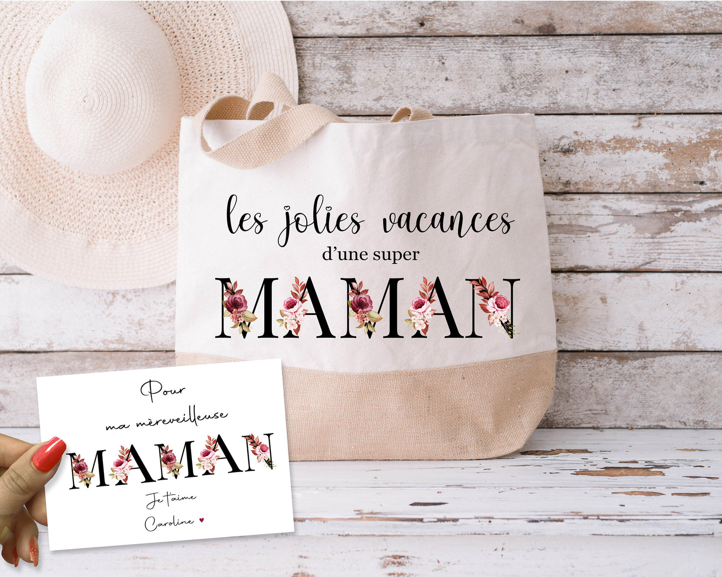 Sac Fourre-Tout Personnalisé - Tote Bag avec Carte Message - Création Française - Idée Cadeau Spécial pour Mamie - Sac de Plage, Sac de Course en Coton - Livraison Rapide