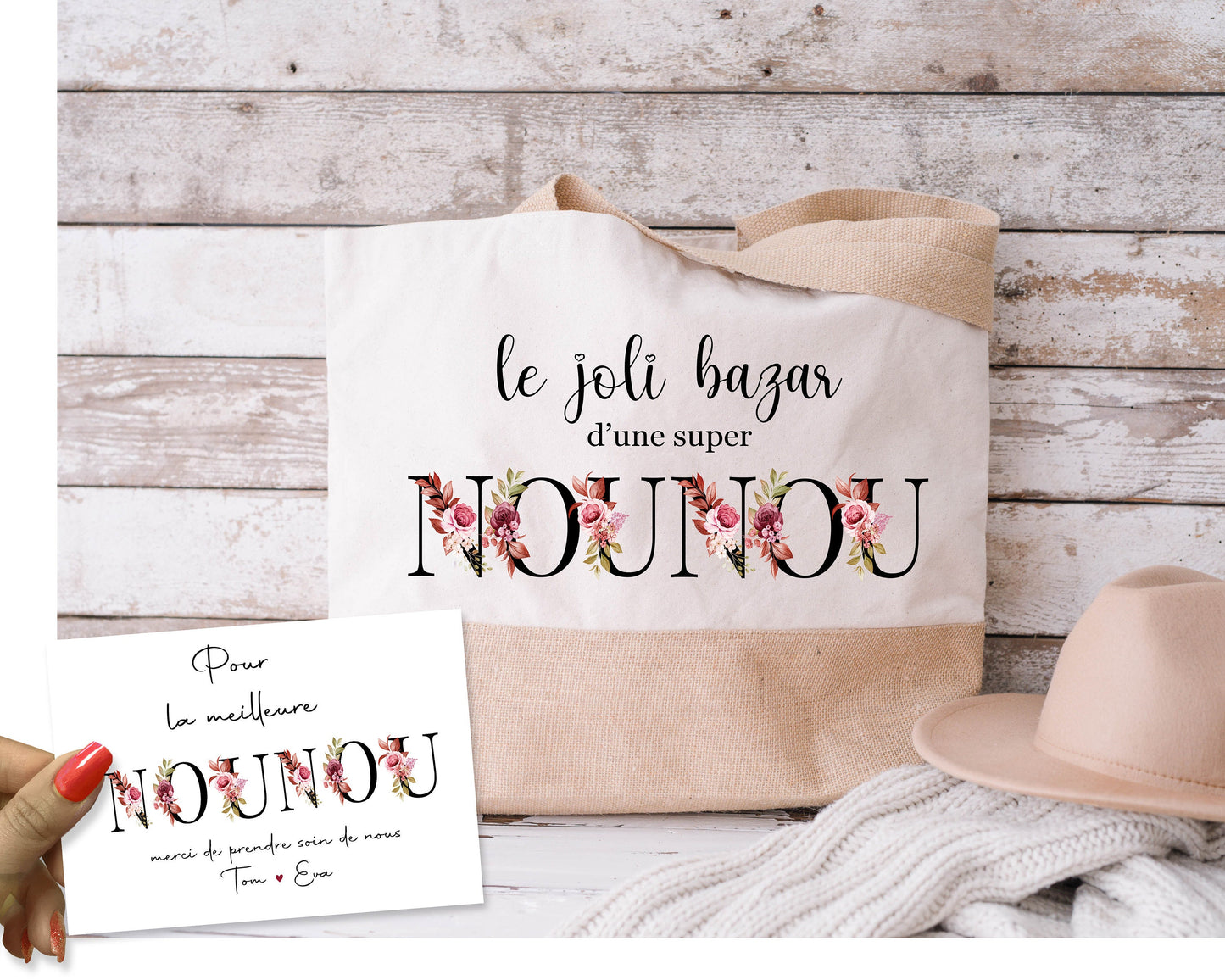 Tote Bag Personnalisable avec Carte Message - Sac Fourre-Tout en Coton Durable - Made in France - Idée Cadeau Pour Femme - Expédition Rapide