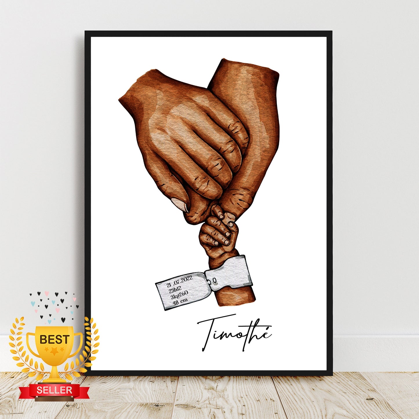 Affiche Bébé Personnalisée Avec Bracelet De Naissance - Imprimée Et Expédiée Depuis La France - Cadeau Unique Pour Chambre D'enfant - Idée Cadeau Fête Des Mères Et Des Pères