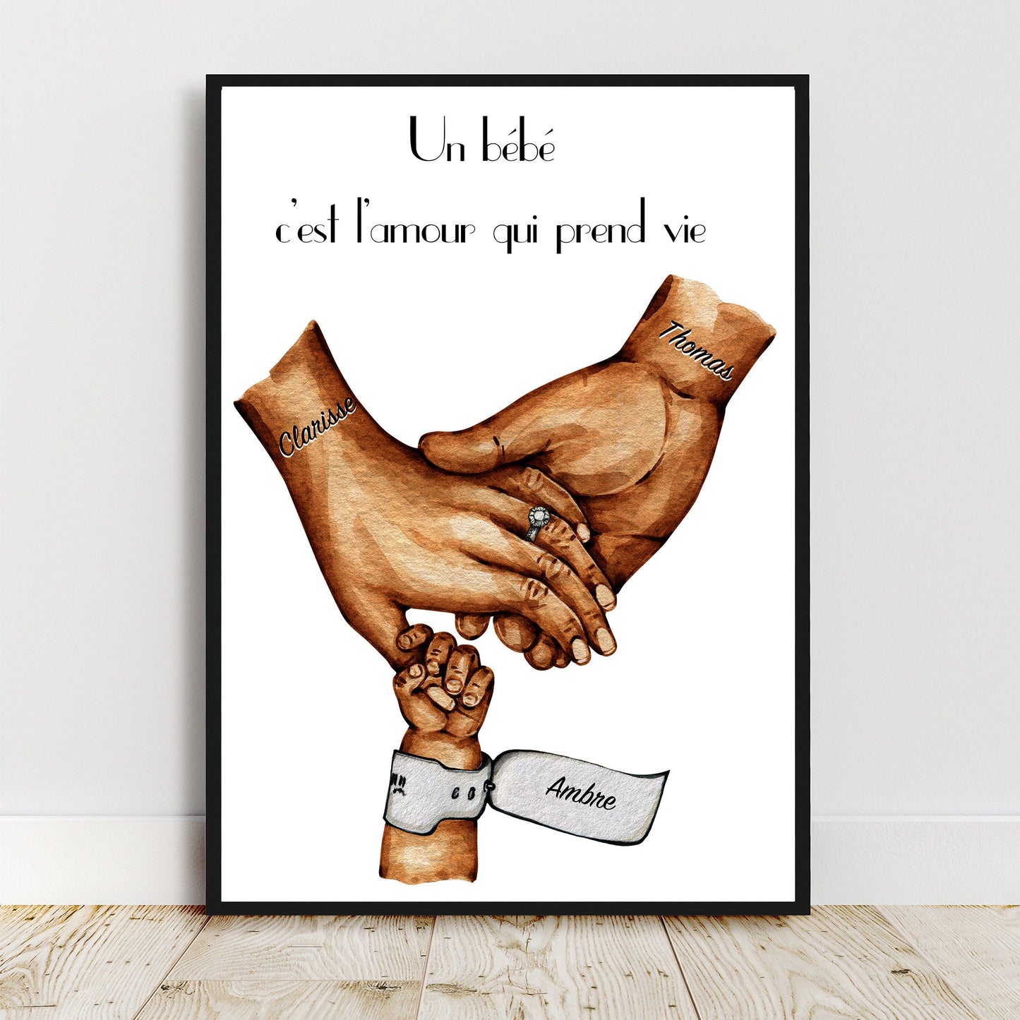 Affiche A3 IMPRIMEE et expédiée, Cadeau de naissance personnalisé, affiche parents et bébé , cadeau fête des pères, fête des mères