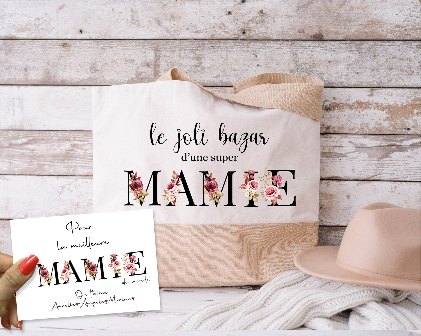 Tote Bag Personnalisable avec Carte Message - Sac Fourre-Tout en Coton Durable - Made in France - Idée Cadeau Pour Femme - Expédition Rapide