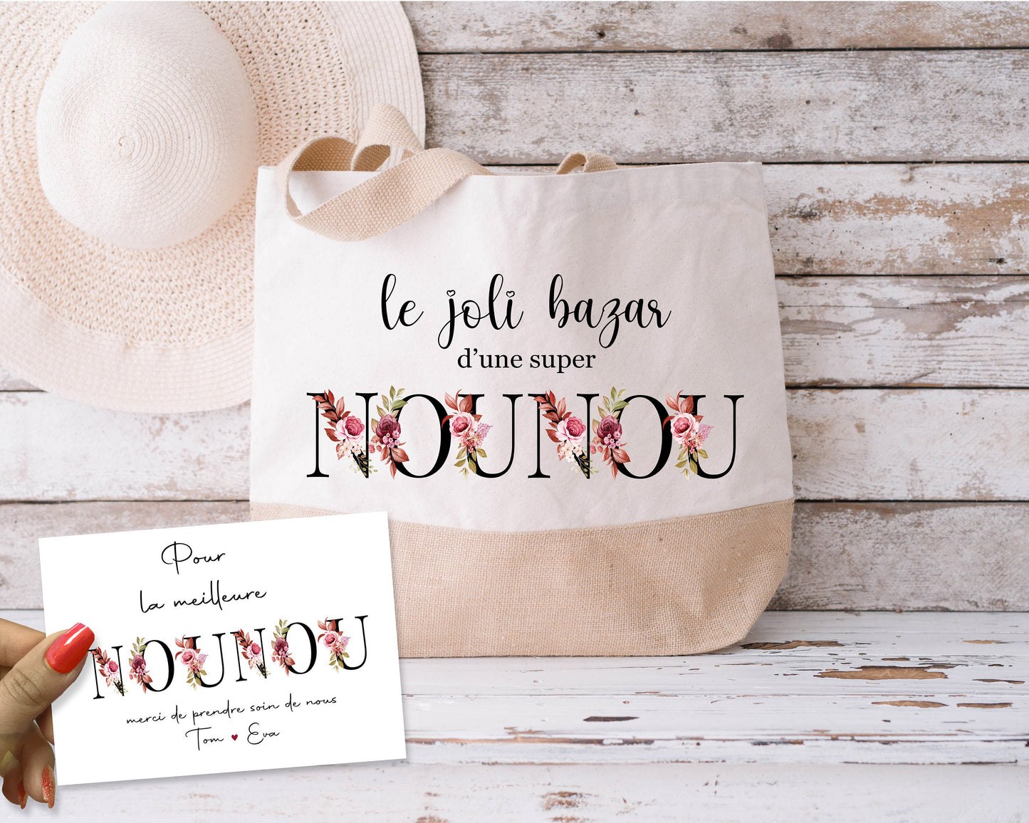 Tote Bag Personnalisable avec Carte Message - Sac Fourre-Tout en Coton Durable - Made in France - Idée Cadeau Pour Femme - Expédition Rapide