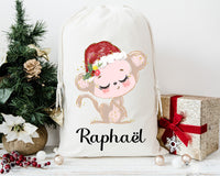 Hotte de noël personnalisable, sac de noël Renard, emballage écologique