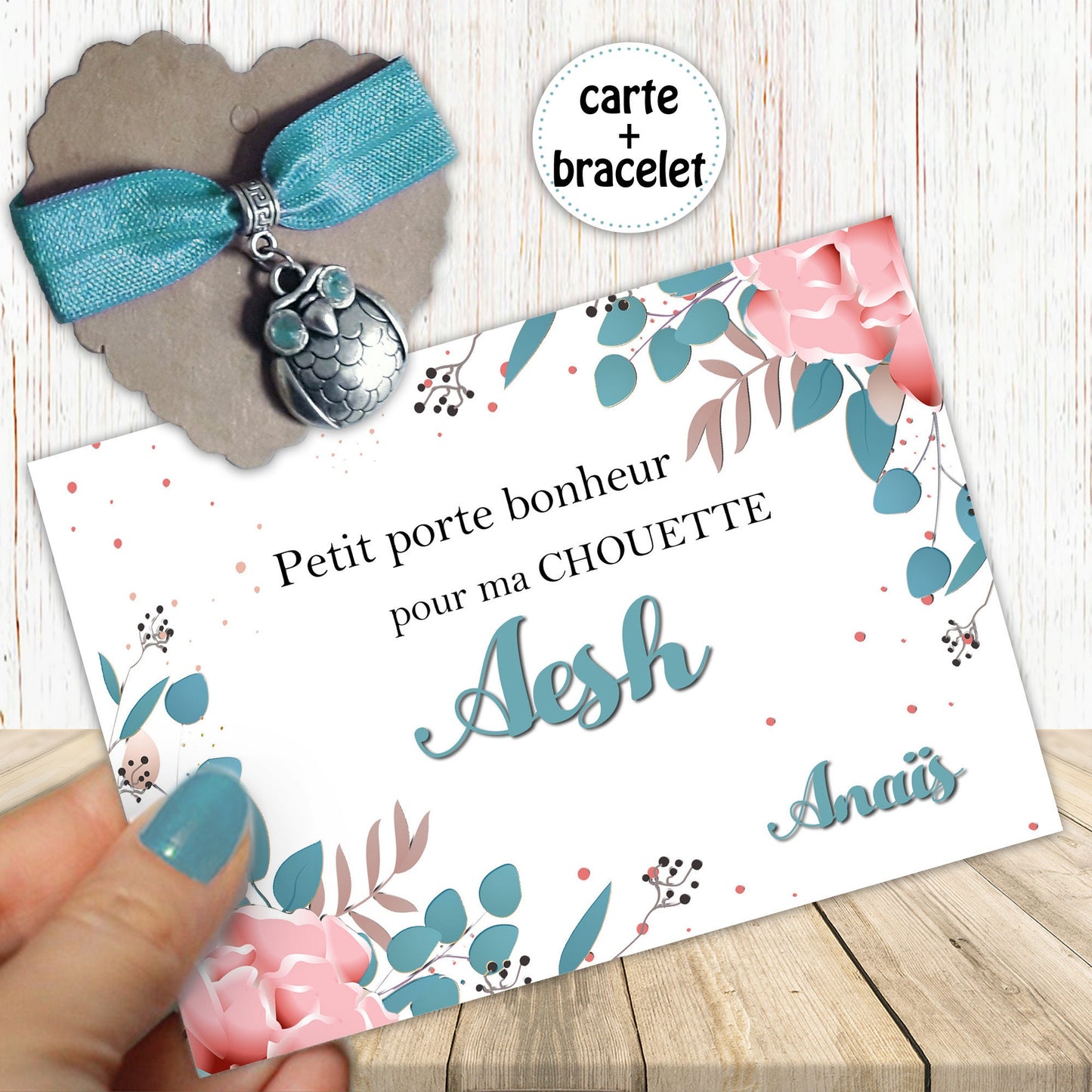 Bijou Porte Bonheur - Bracelet Extensible - Chouette - Carte Remerciement Personnalisable - Cadeau Français - Cantinière, Amie, Copine, Aesh