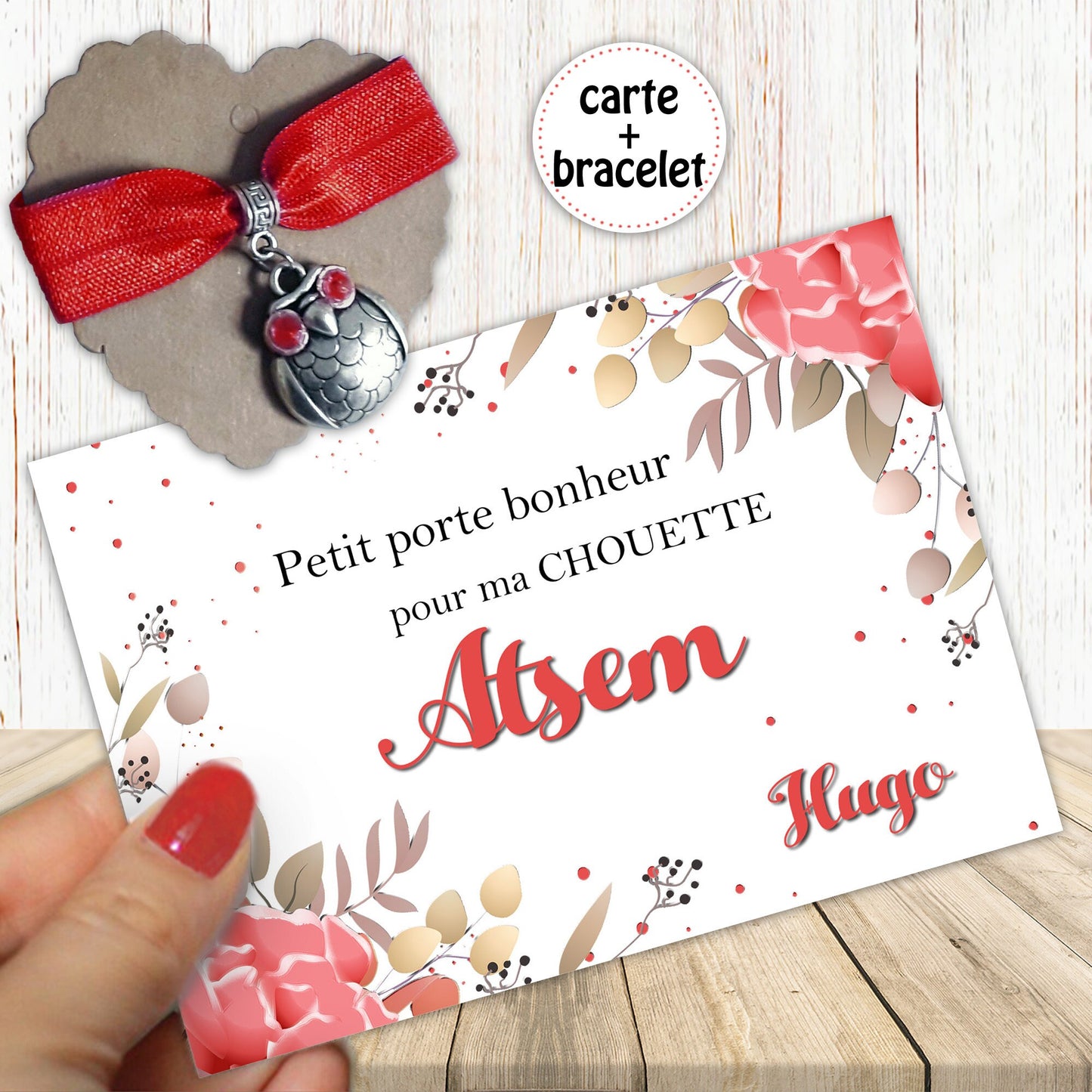 Bijou Porte Bonheur - Bracelet Extensible - Chouette - Carte Remerciement Personnalisable - Cadeau Français - Maîtresse, Directrice, Coach