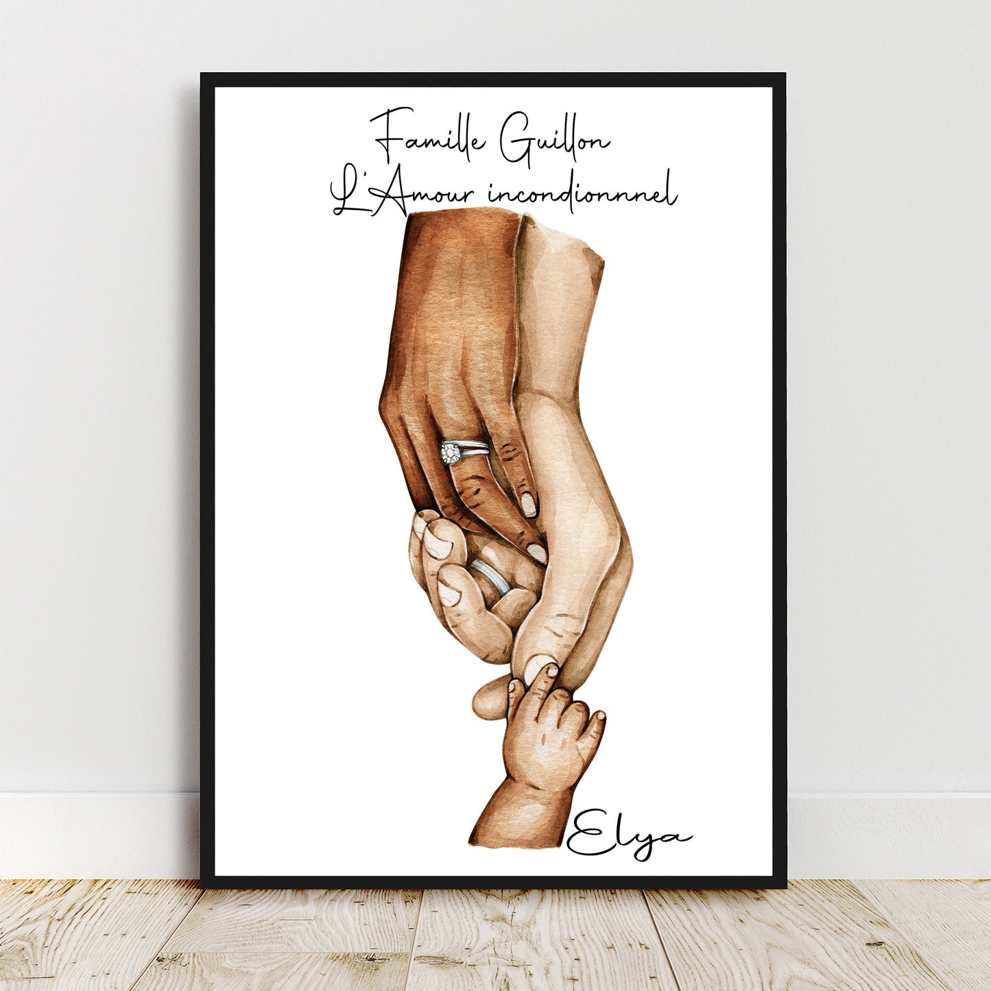 Cadeau de NAISSANCE personnalisé, cadeau pour couple mixte Affiche A4 |A3 parents et bébé, Cadeau couple métissé, cadeau personnalisé noël