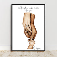 Cadeau de NAISSANCE personnalisé, cadeau pour couple mixte Affiche A4 |A3 parents et bébé, Cadeau couple métissé, cadeau personnalisé noël